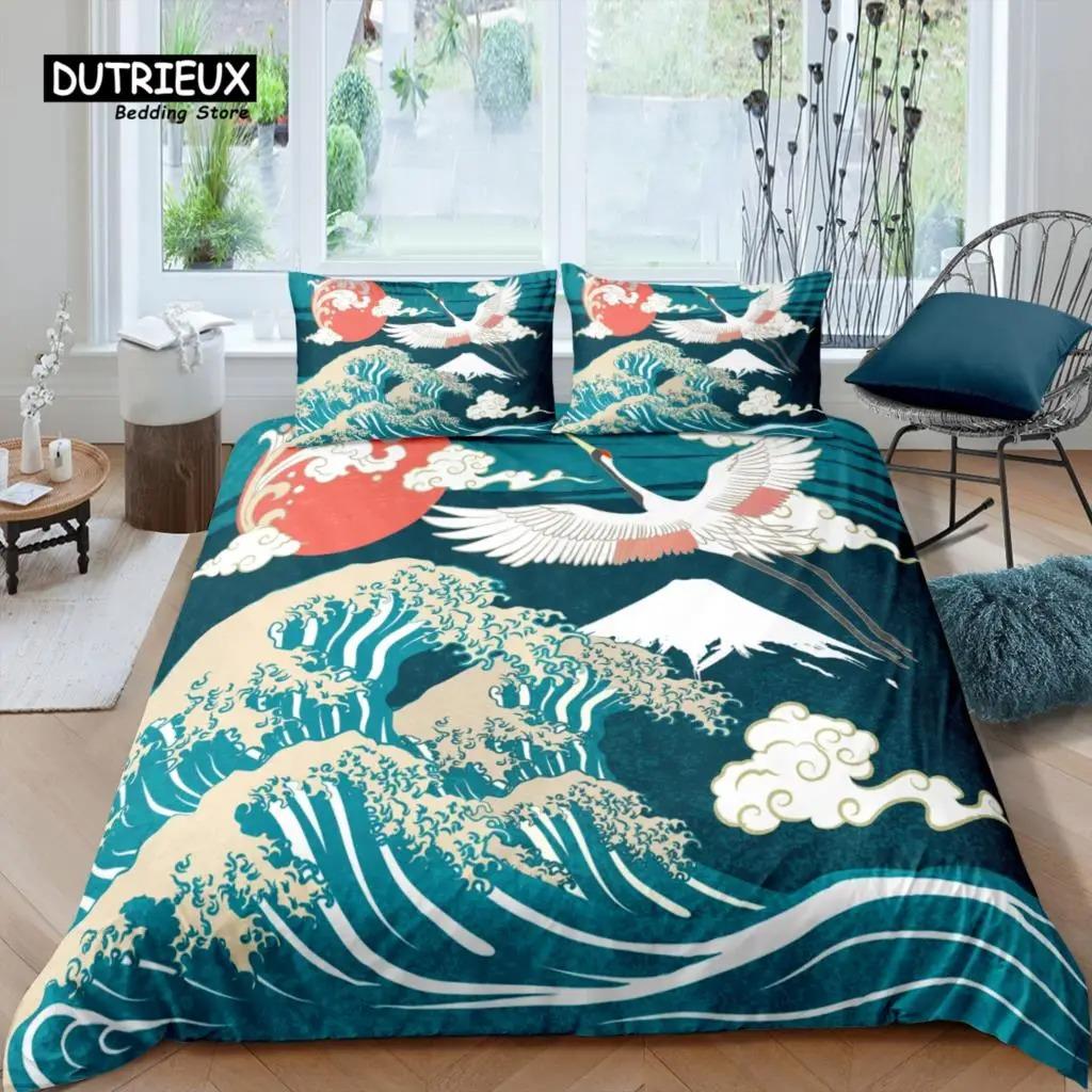 Home Living Luxury 3D Japanese Crane Bedding Set Fish Duvet Cover Pillowcase Kids Bedding Set Queen and King EUUSAUUK Size