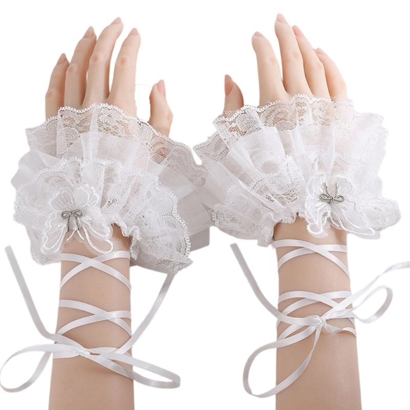 

Женские митенки Лолиты Слой Кружева с Оборками Нарукавники для Свадьбы Свадебных Танцев Вечеринки Принцессы Карнавальный Костюм белый