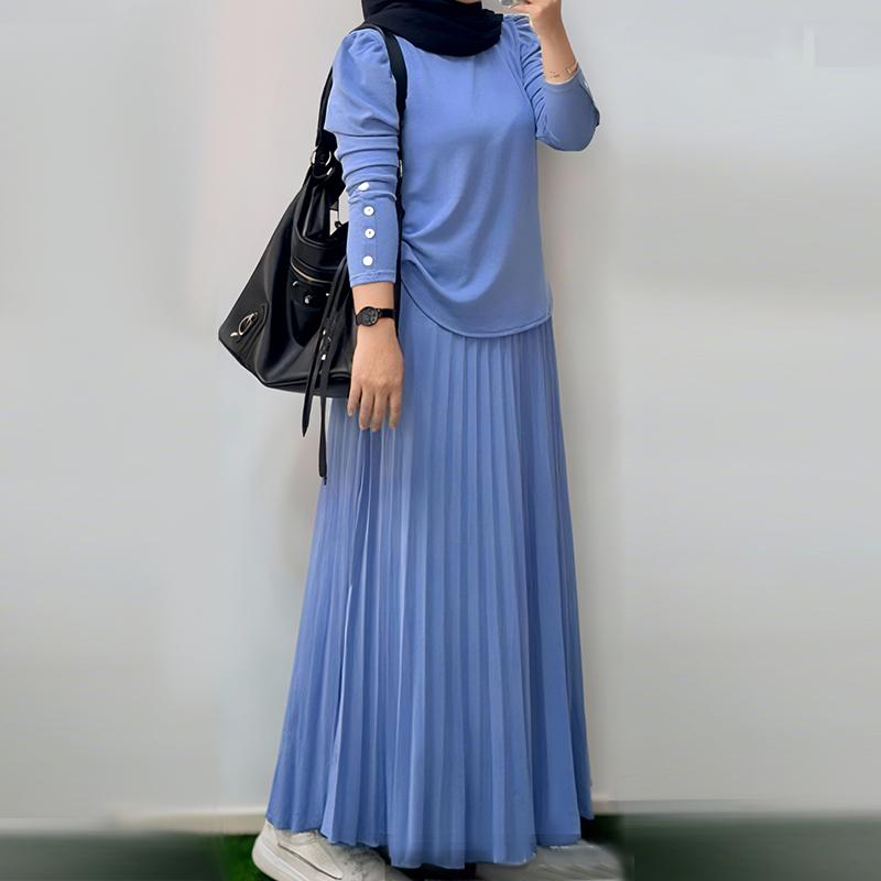 

ZANZEA Женская блузка с длинным рукавом и длинные юбки, повседневные костюмы-двойки L синий