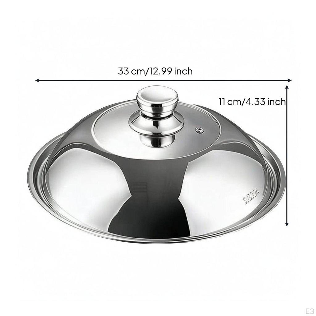 Universal Round Pot Lid Steam Vent Domed Mirror Finish Cookware for Cooking, Kitchen 28CM