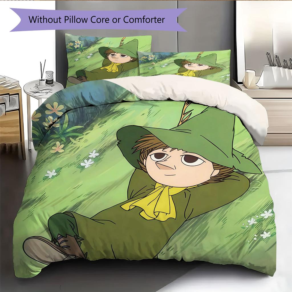 Snufkin Kunstmuster Bettwäsche Heimdekoration Geburtstagsgeschenk ( 1 Bettbezug + 2 Kissenbezüge, ohne Füllung),Fanartikel.