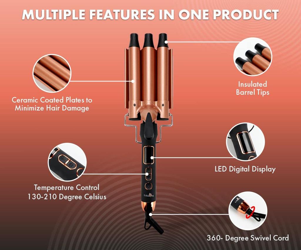 Urban Yog 3kulmová kulma pro dámský účes | Hřídele s dvojitým keramickým povrchem | Okamžité nahřátí