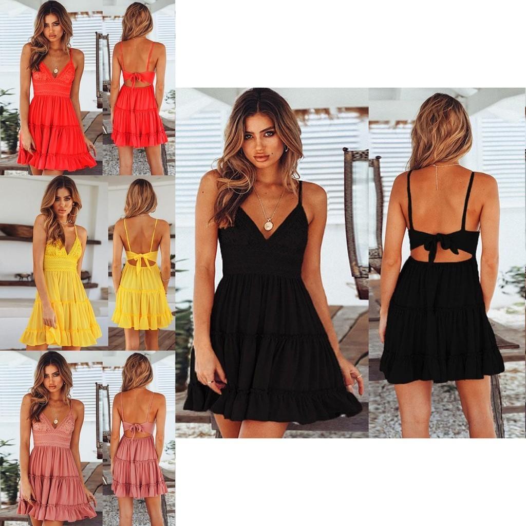 Stylish Women Summer Boho Short Mini Dress For Evening Cocktail And Beach Parties