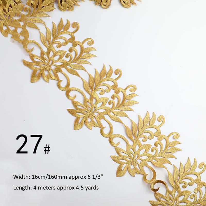 Gold Silver Thread Heavy Embroidery Lace Ribbon Shiny Diy Ethnic Garment Costume Dress Embellished Textile Iron-on Lace Trims