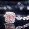 Ring Stone With Pink Zircon Luxury Finger Ring Bride Wedding Couple