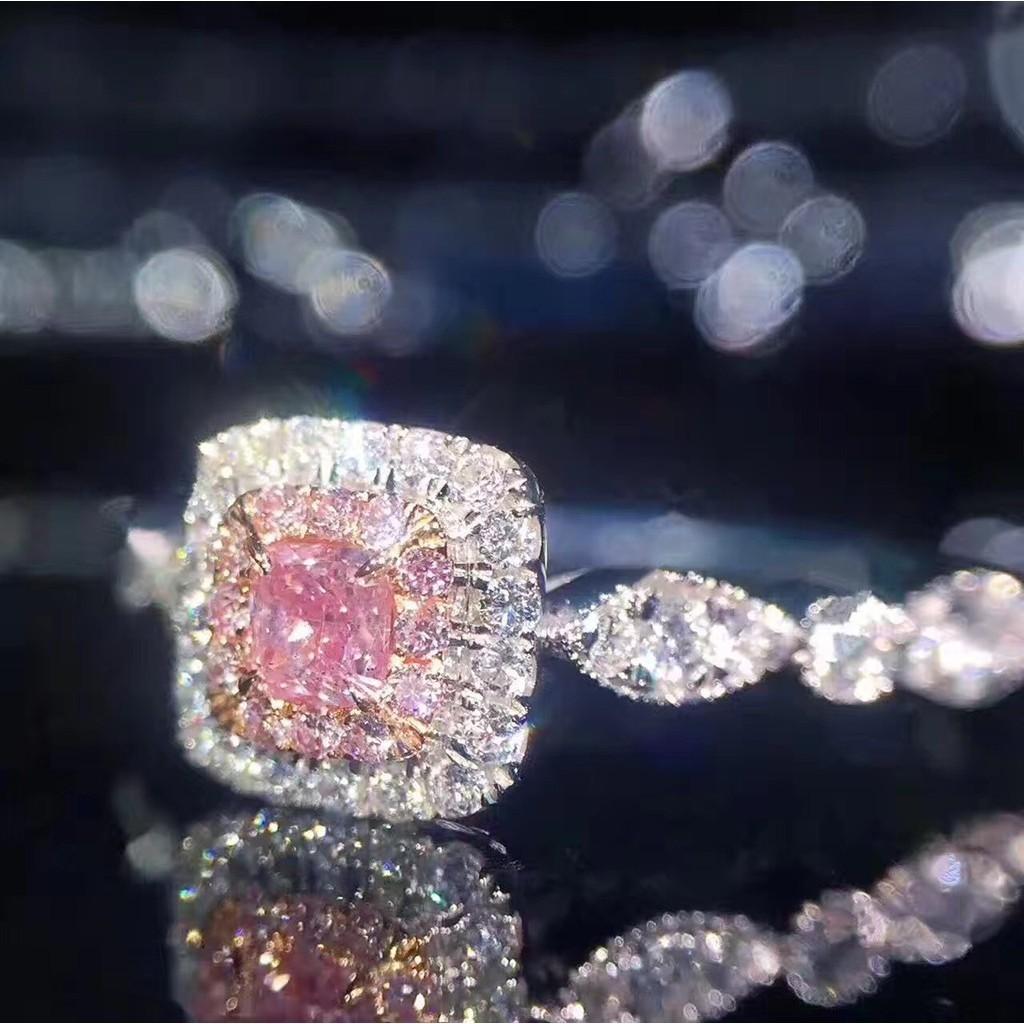 Ring Stone With Pink Zircon Luxury Finger Ring Bride Wedding Couple