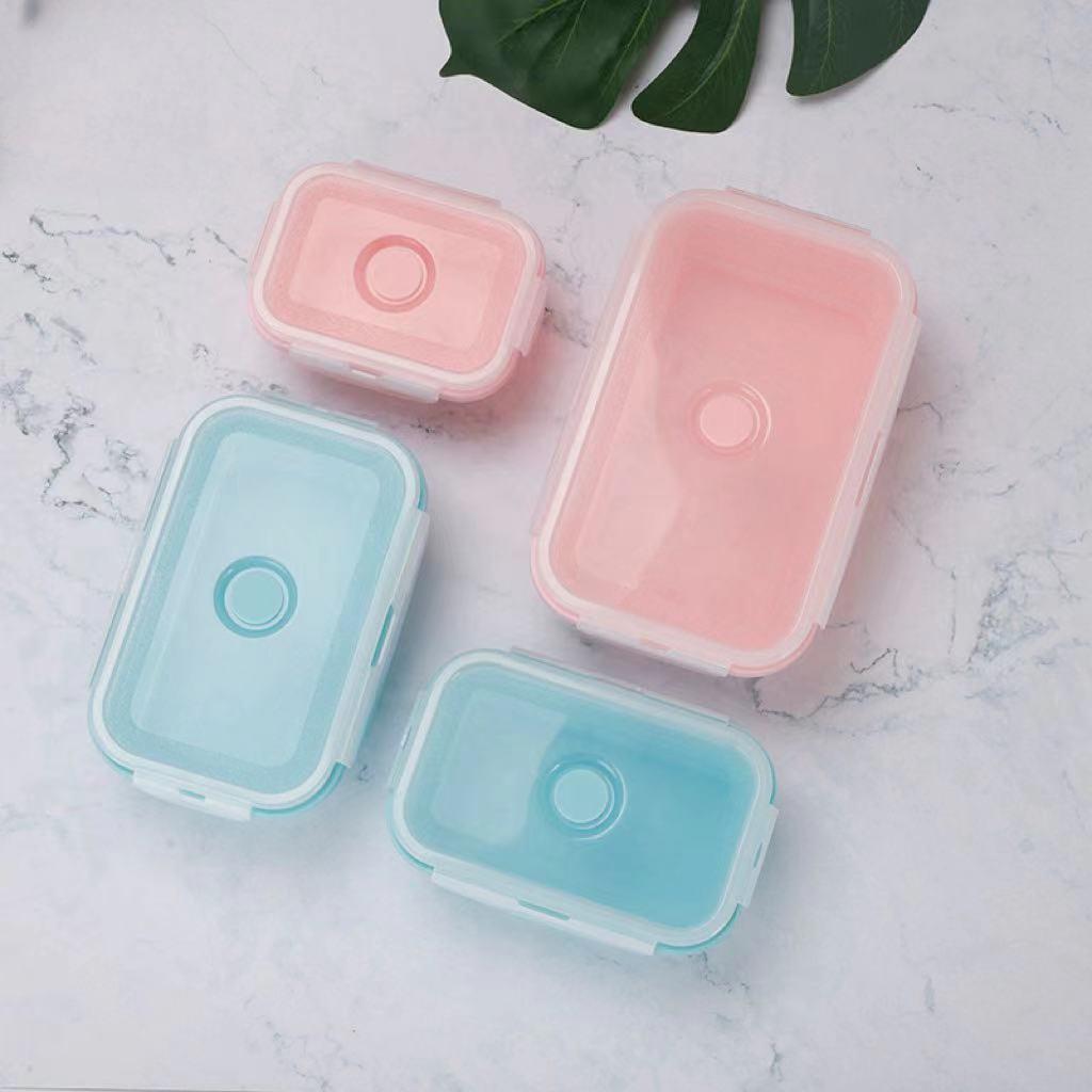 Portable Folding Square Silicone Bento Box - Microwaveable & Sealed for Fresh Lunch Storage, FDA Approved Gift Box синий