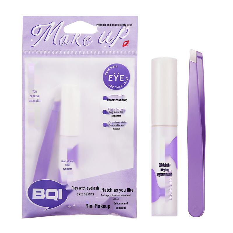 BQI Invisible Quick-dry False Eyelash Glue & Tweezers Set - Waterproof, Sweatproof, Anti-freeze.
