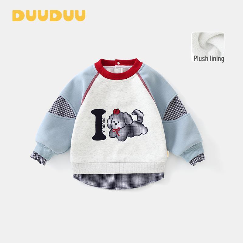 

DUUDUU 2025 Korean Style Fleece-Lined Sweatshirt for Boys, Autumn/Winter Collection 120cm