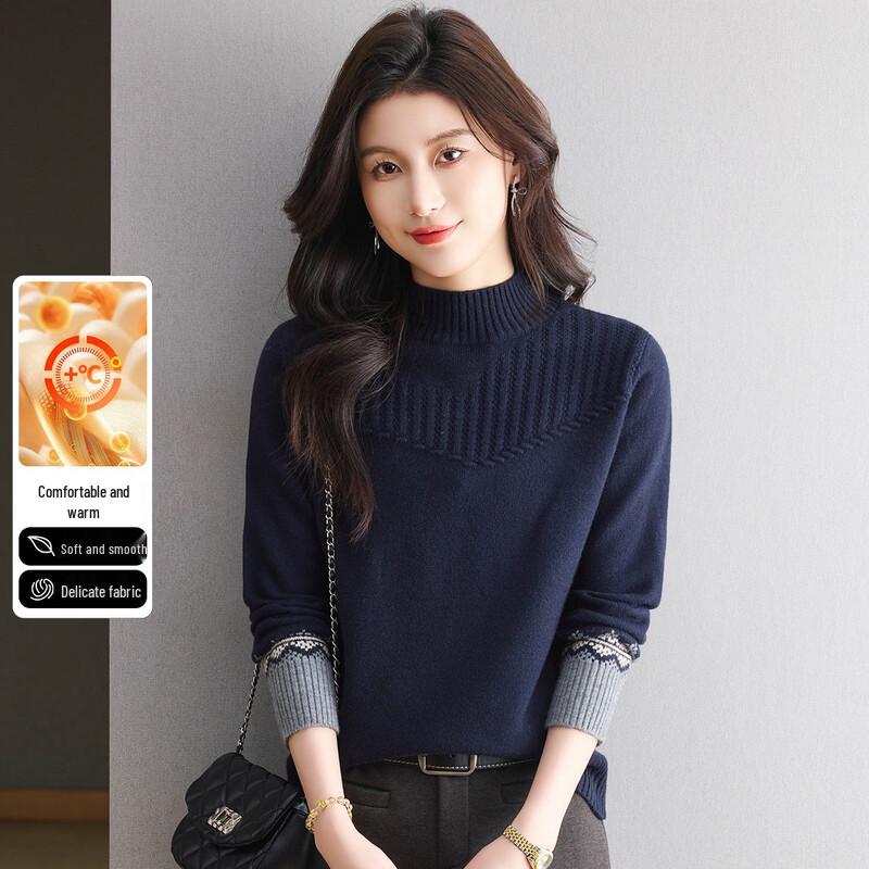 SNOWFLYING Women's Mock Neck Color Block Sweater