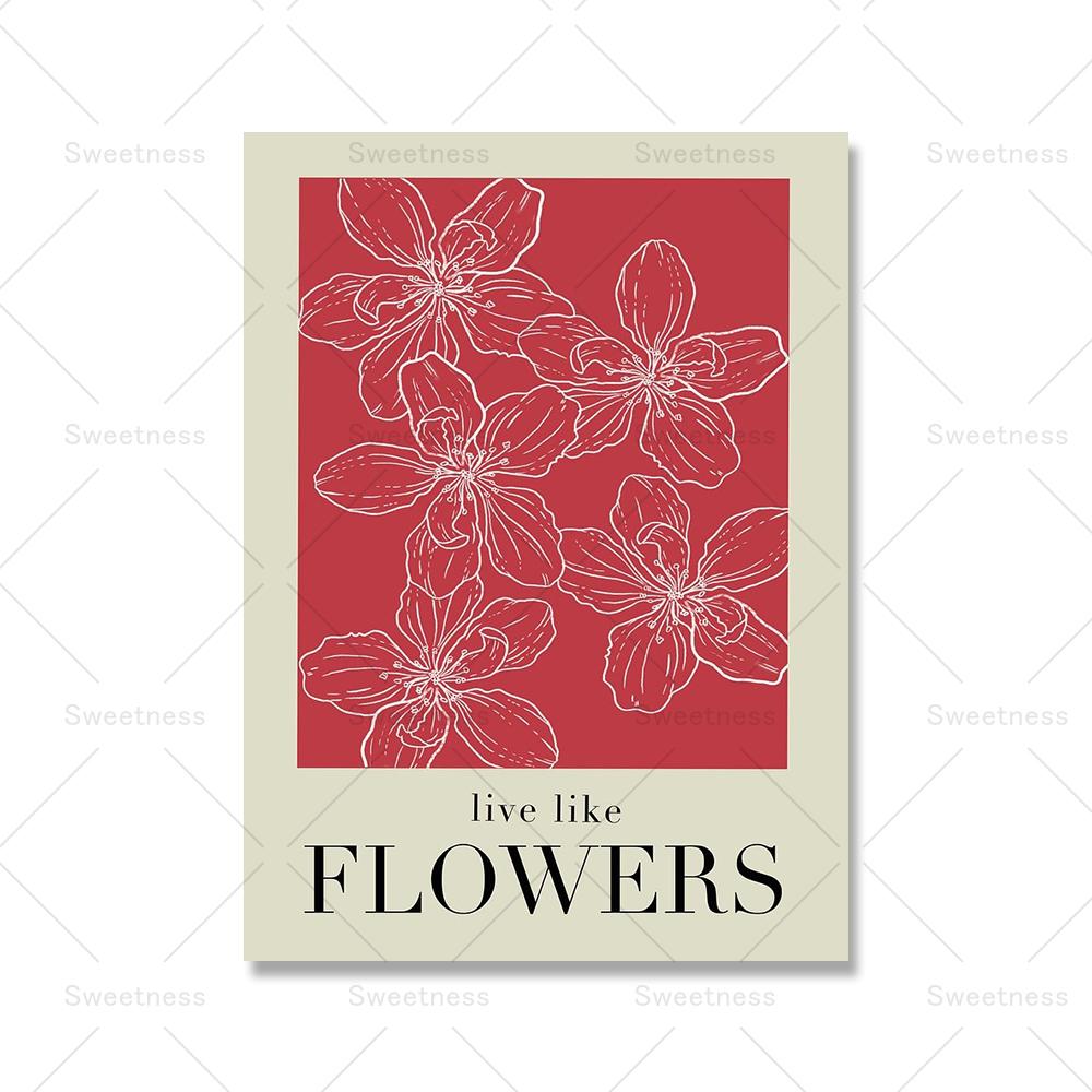 

Neutral Floral Picture Wall Art Canvas Painting Nordic Red Abstract Minimalist Botanical Line Posters and Prints for Home Decor No Frame 21*30cm No Frame