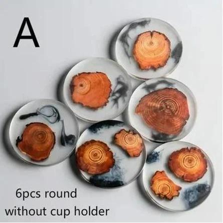 6 Pcs/set Creative Resin Pine Coasters Heat-resistant Placemats Beverage Mats Tea Coffee Coasters Waterproof And Non-slip As show