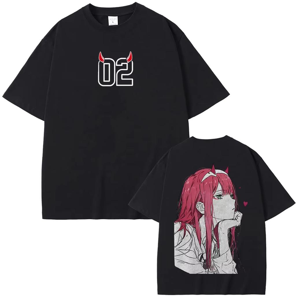 Anime DARLING In the FRANXX Zero Two 90s Comic‑Style Graphic Print Unisex Casual Loose‑Fit Y2K Men's Fashion T‑Shirt