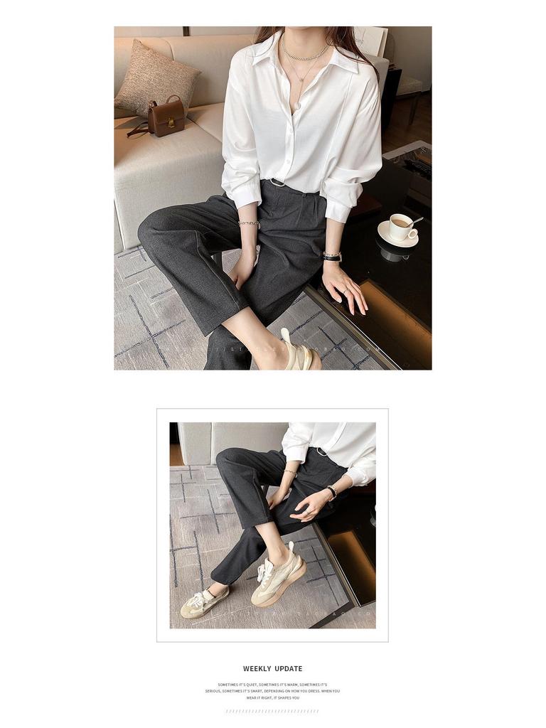 Spring Korean Style Solid Color Long Sleeve Overlap Shirt for Women