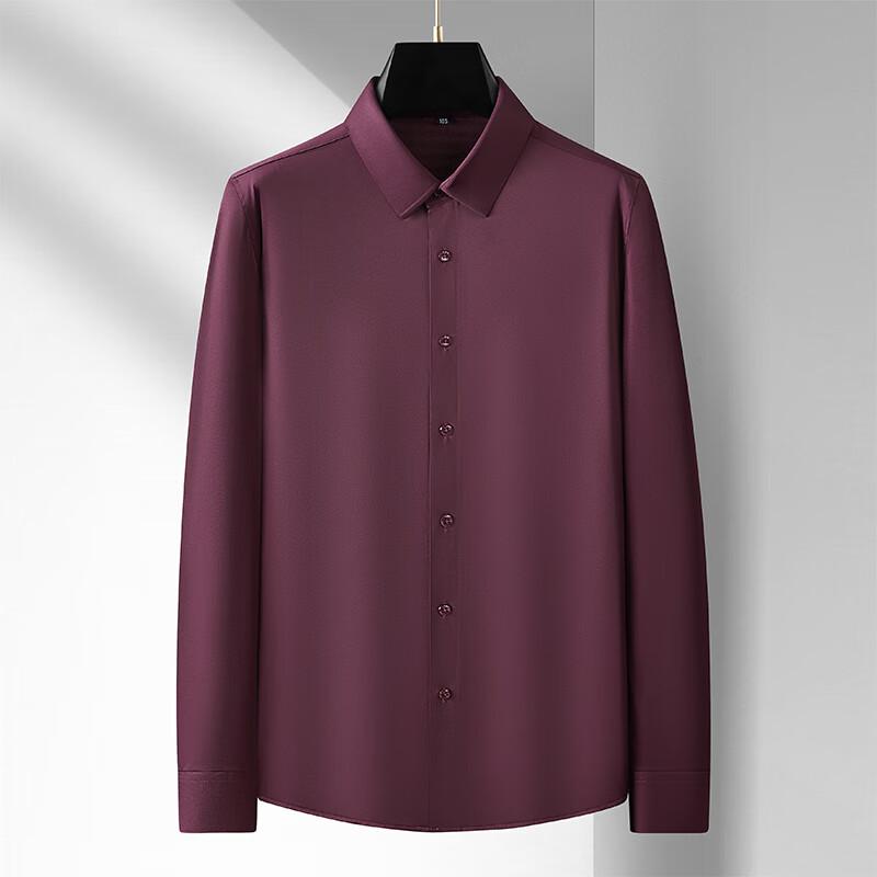 Men's Plus Size Stretch Solid Long Sleeve Wrinkle-Free Shirt