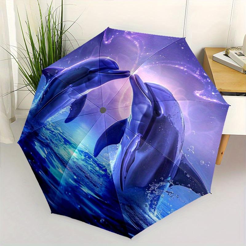 New Dolphin Pattern Umbrella, 1pc Automatic Folding Design Portable Travel Umbrella for Men and Women, Outdoor Use - Perfect H