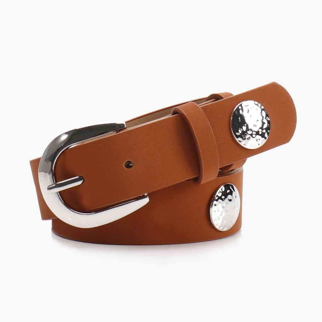 

Punk Style Women Belt With Pu Material And Alloy Buckle For Street Fashion And Casual Wear коричневий