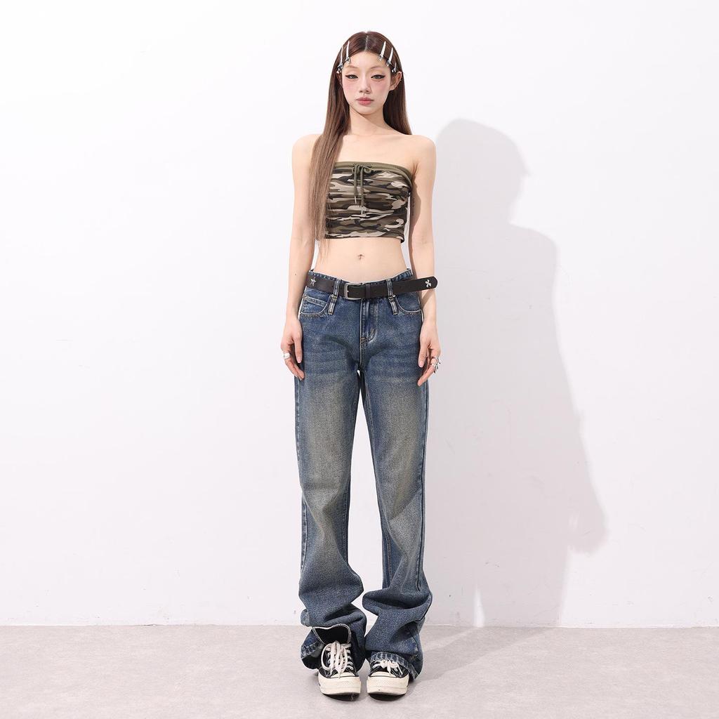 American Retro Women's High-Waisted Blue Slimming Wide-Leg Jeans - Spring 2026