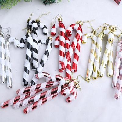 4pcs Colorful Christmas Candy Cane Pendant Plastic Electroplated Candy Cane Hanging Decor Shatterproof Christmas Tree Pendant