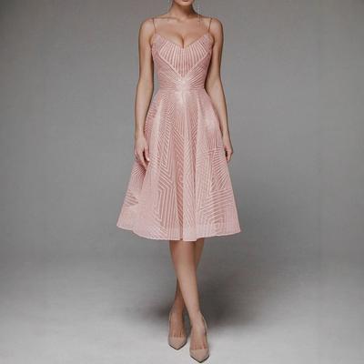 Yousheng Evening Dress V Neck A-line Slim Waist High Waist Strappy Dress Bing Swing Backless Sleeveless Embroidery Slip Dress for Prom Party