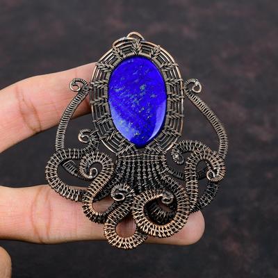 Pendentif Lapis Lazuli Pendentif Enveloppé de Fil de Cuivre Pendentif Pierre Gemme Naturelle Bijoux Faits Main Pendentif Poulpe Pour Cadeau Bijoux Enveloppés de Fil de Cuivre