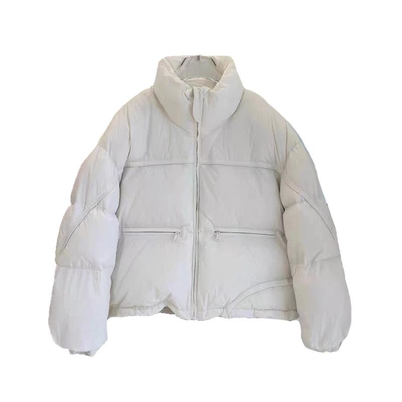 European sweet stand-up collar thickened down jacket women's short winter fashion pocket zipper warm bread jacket tide
