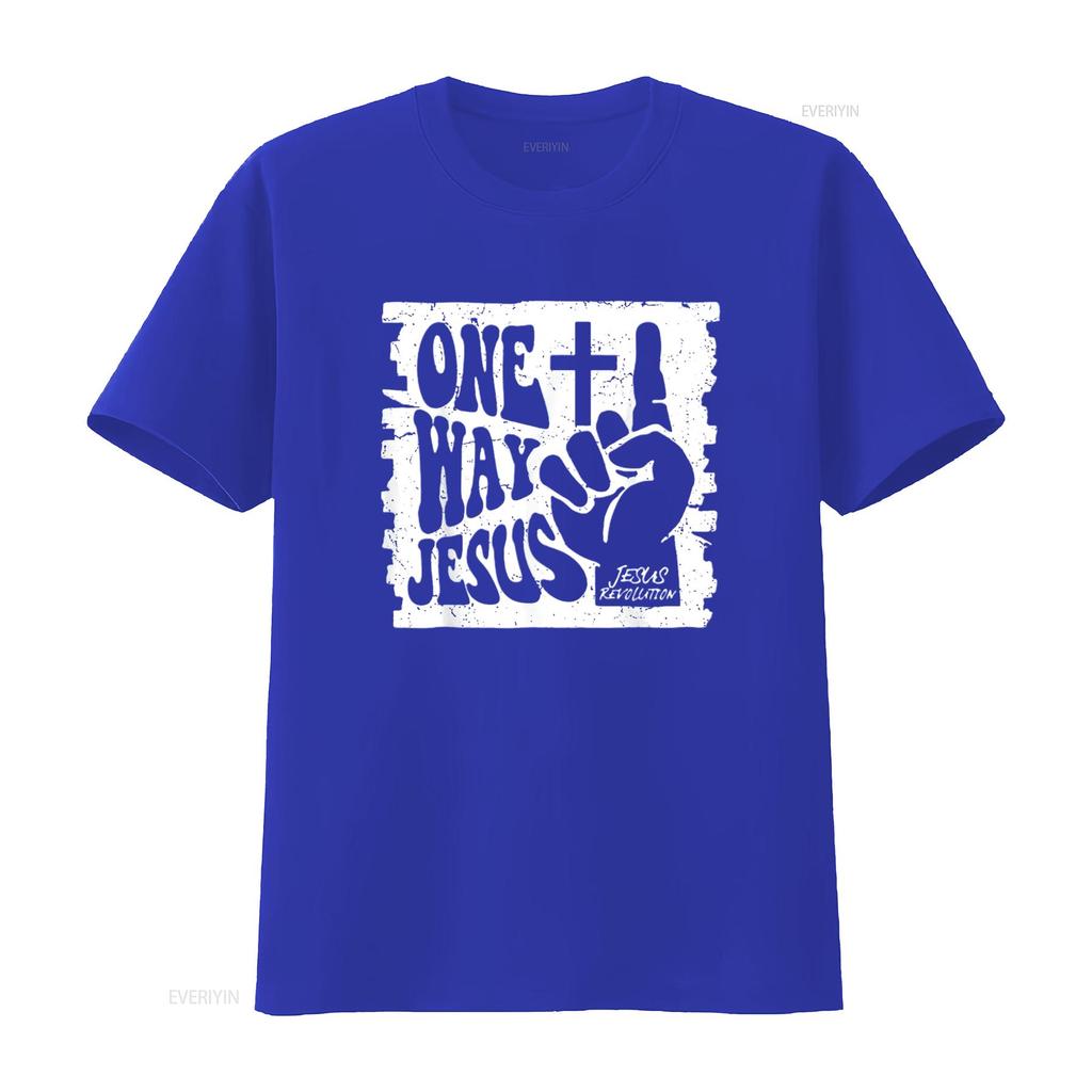 Heren Vintage One Way Jezus T-shirt Zwart X Large vintage Gewassen streetwear Comfortabele designer kleding Zacht Unisex mode