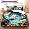 Set lenzuola con motivo personaggi Genshin Impact 3 pezzi set copripiumino include copripiumino e federe, decorazione camera da letto e regalo perfetti per tutte le stagioni