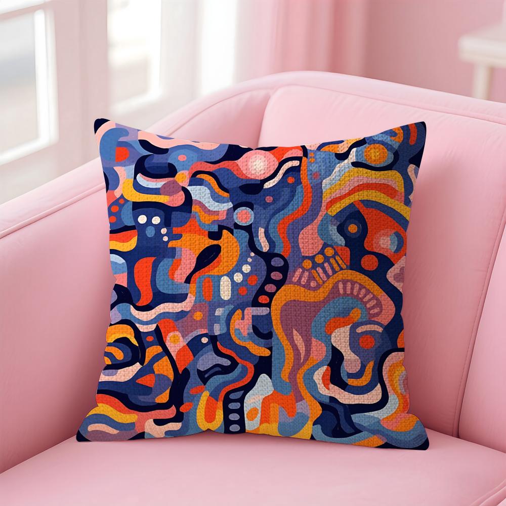Abstract Geometric Cushion Cover Natural Linen Pillow Case Double-Sided Print Decorative Sofa Pillowcase Home Decor Gift