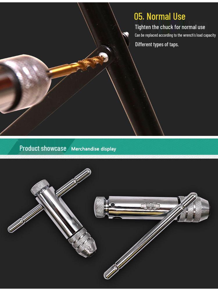 Adjustable T-Handle Ratchet Tap Wrench for Threading