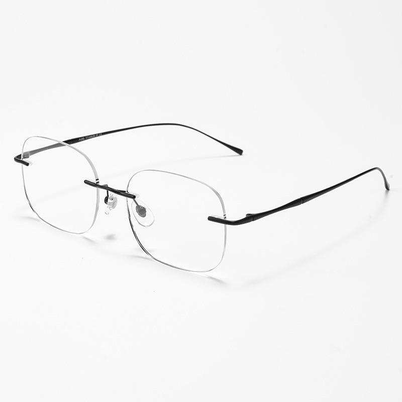 Black anti-blue light box rimless myopia glasses flat glasses light metal frame male pure desire super year frame
