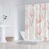 1pc Pink tulip patterned shower curtain, polyester fabric, machine washable, with hooks, suitable for bathroom décor.