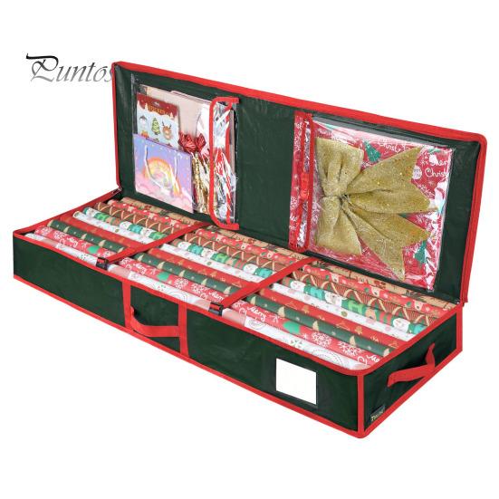 

Пакет для зберігання різдвяного обгорткового паперу Гнучкі перегородки Кишені великої місткості Міцна ручка Органайзер для подарункової упаковки з ПЕ зелений