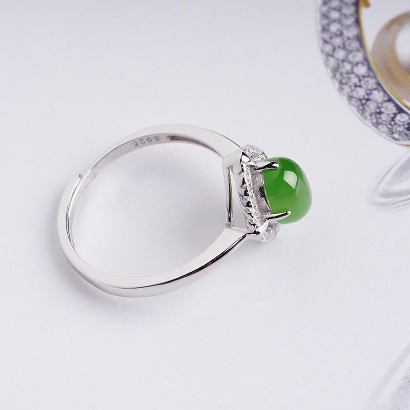 Tancise Klassisk 925 Sterlingsølv Zirkon Jade Ring Damesmykker Bryllupsløfte Festgave