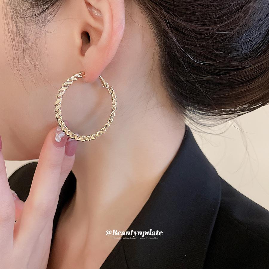 Twelve-Piece Silver Needle Diamond-Set Geometric Circular Hoop Earrings - Cool, Individual, Minimalist, High-End Niche Style