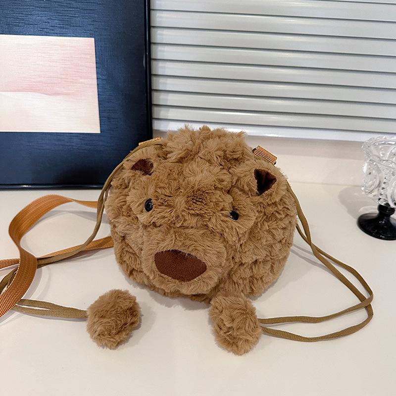 New cute children's bag female cartoon plush bear messenger bag going out plush doll shoulder bag