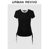 UR 2025 Women's Pleated Contrast Collar Short Sleeve T-shirt