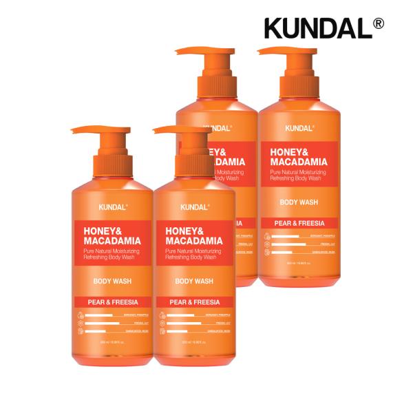 KUNDAL Honey & Macadamia Pure Body Wash Pear & Freesia 500ml x4