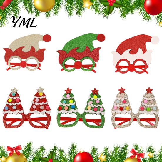 Fun Holiday Accessories for Kids Christmas Glasses, Glitter Party Glasses Frames, Novelty Elf Snowman Santa Claus Elk Frames Reindeer Eyeglasses