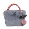 Solid Color Plush Cherry Square Bag Women's Versatile Fashion Chain Shoulder Messenger Bag Winter Small Tote Handbag Bag