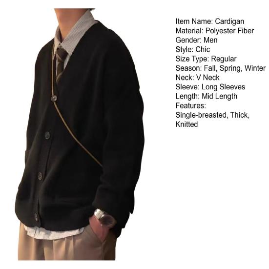 Toamna iarna bărbați pulover Cardigan V-neck tricotat gros elastic mâneci lungi lejer stil Preppy cald culoare solidă tricotat zilnic purtare pulover haină