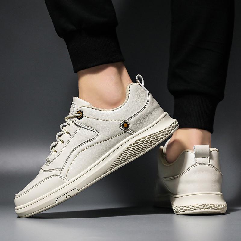 Fashion Men's Shoes Casual Leather Vulcanized Shoes Breathable Lace Up Running Sneaker Comfortable Shoes Outdoor Men Sneakers Shoes