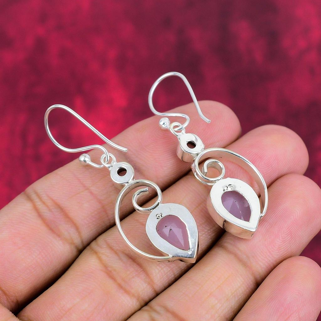 Cercei de calcedonie roz Bijuterii din piatră prețioasă, cercei lucrați manual din argint 925 solid, bijuterii de ultimă generație