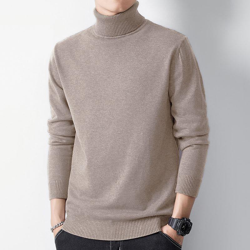 Men's Plus Velvet Thick Knitwear: Wear-Resistant High-End Wool Sweater with Fold-Over Neck.