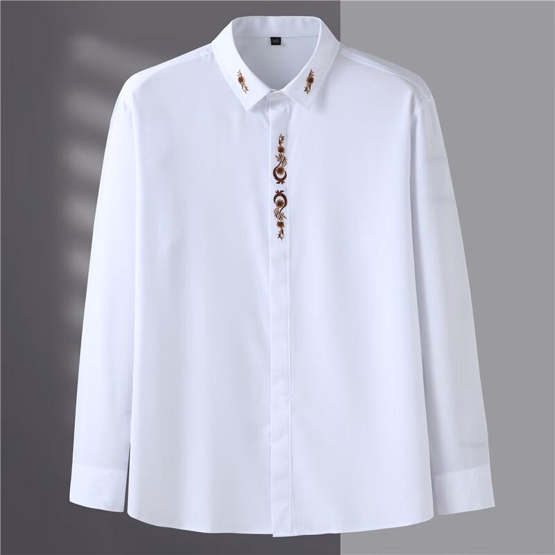 DIBINZE Men's Plus Size Embroidered Non-Iron Business Shirt