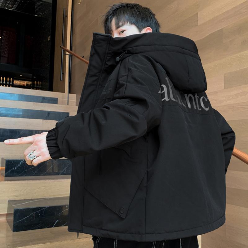 Men's down jacket men's winter thickened warm winter white duck down hooded plus size loose cargo jacket