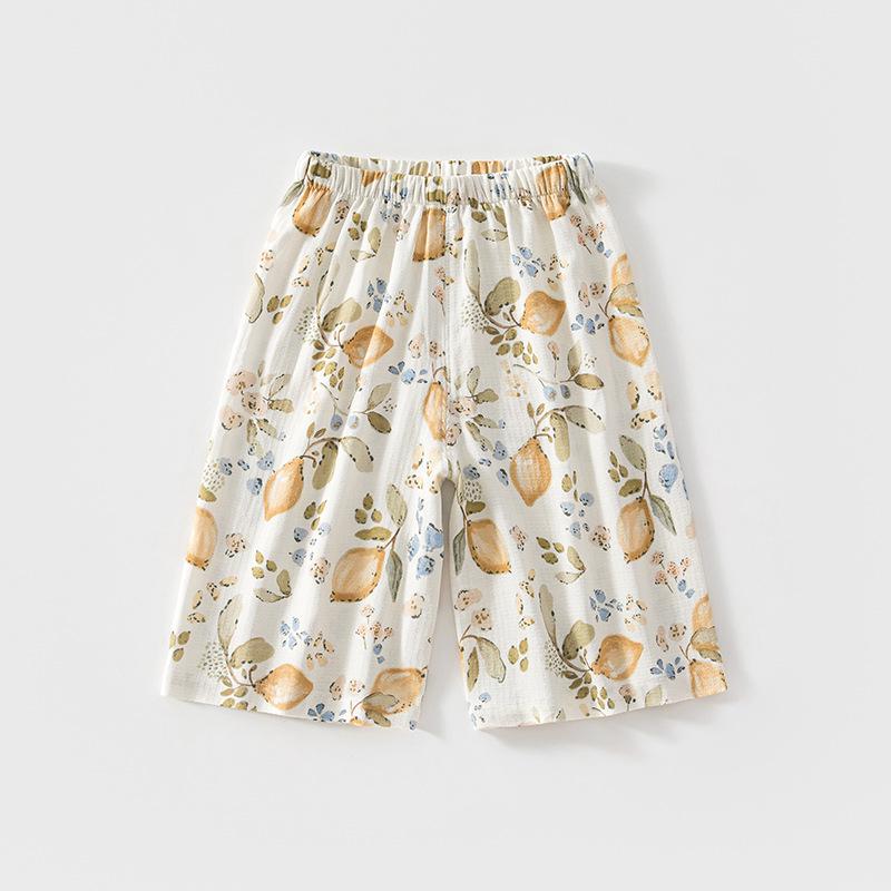 Girls Floral Wide-Leg Breathable Nine-Point Pants - Korean Style Summer 2026 Edition 120 cm