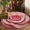 Elegant Pink Rose Round Rug with Dewdrops Non-Slip Machine Washable Floor Mat 2D Flat Aesthetic Floral Carpet for Bedroom Girls Room
