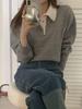 Women's Blue Cross-Color Knit Sweater - Autumn/Winter Korean Style Long Sleeve Short Top