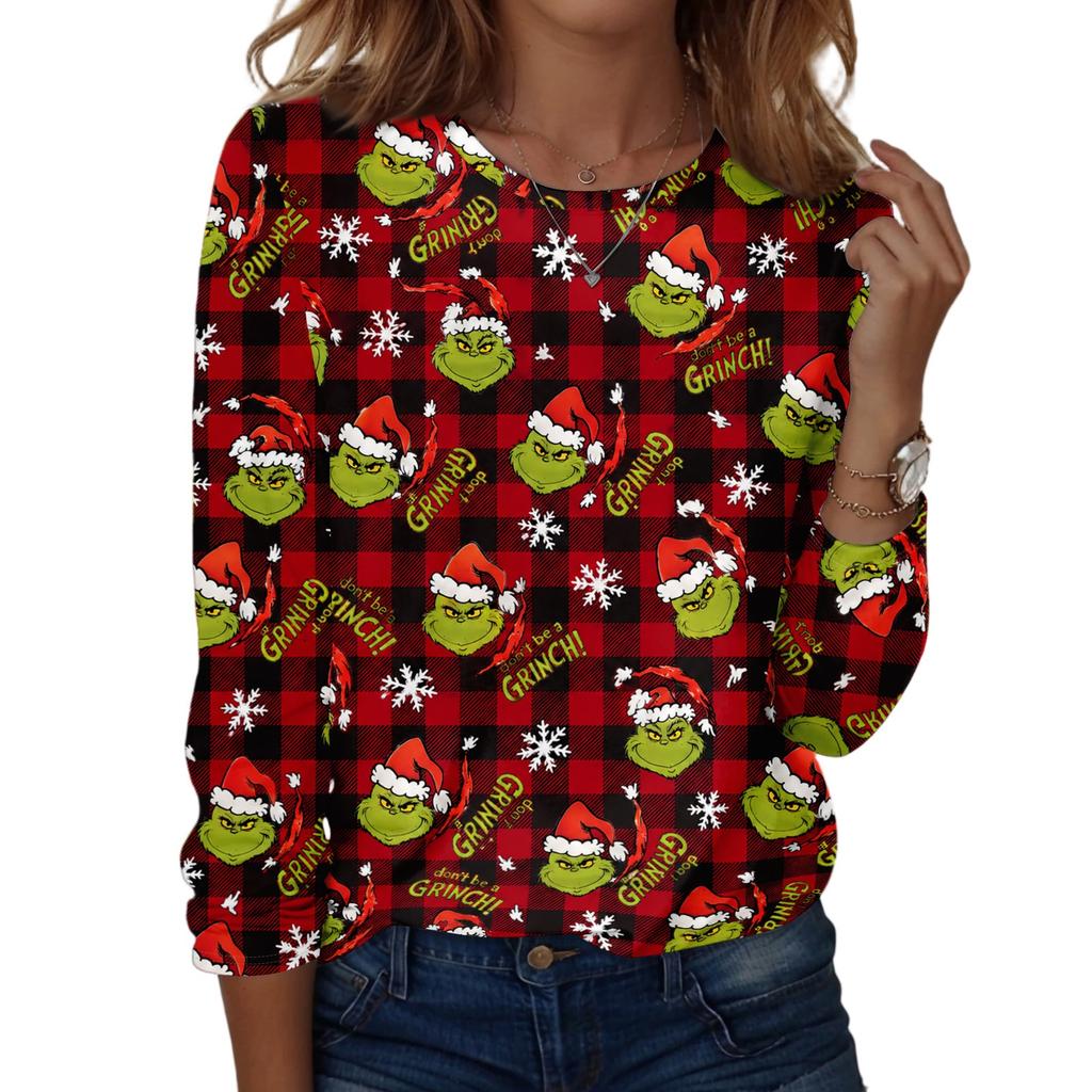 Women's Fashion Casual Christmas Graphic Print Neck Top for Holiday Everyday Wear